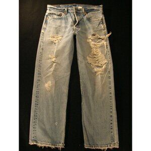 Levis 501 Men's Faded Blue Distressed Jeans MEASURED TAG: 35 X 34